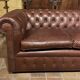 brown leather 3-seater Chesterfield sofa