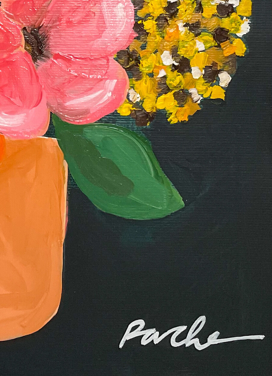 Pink and yellow vase painting
