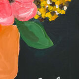 Peinture, vase rose et jaune