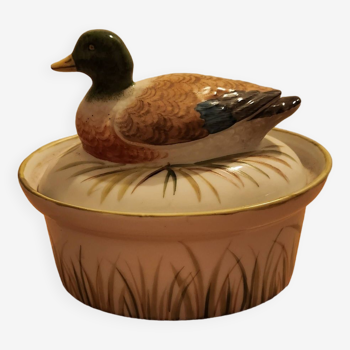 Painted ceramic duck terrine apilco france