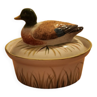 Painted ceramic duck terrine apilco france