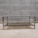 Yves Boutboul's vintage coffee table in tempered glass and chrome metal tubes from the 70s