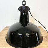 Industrial Black Enamel Factory Lamp with Cast Iron Top, 1950s
