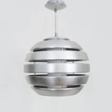 Grande suspension vintage Mercure par Eglo en aluminium brossé et opaline