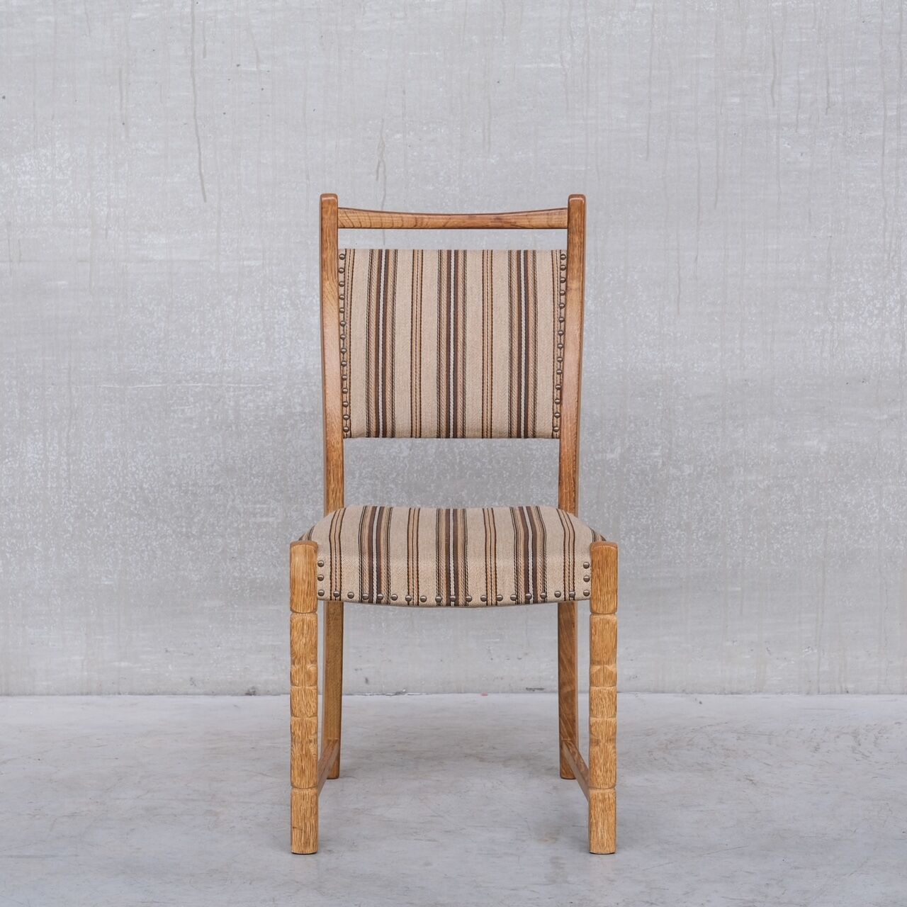 Set of six mid-century oak upholstered danish dining chairs