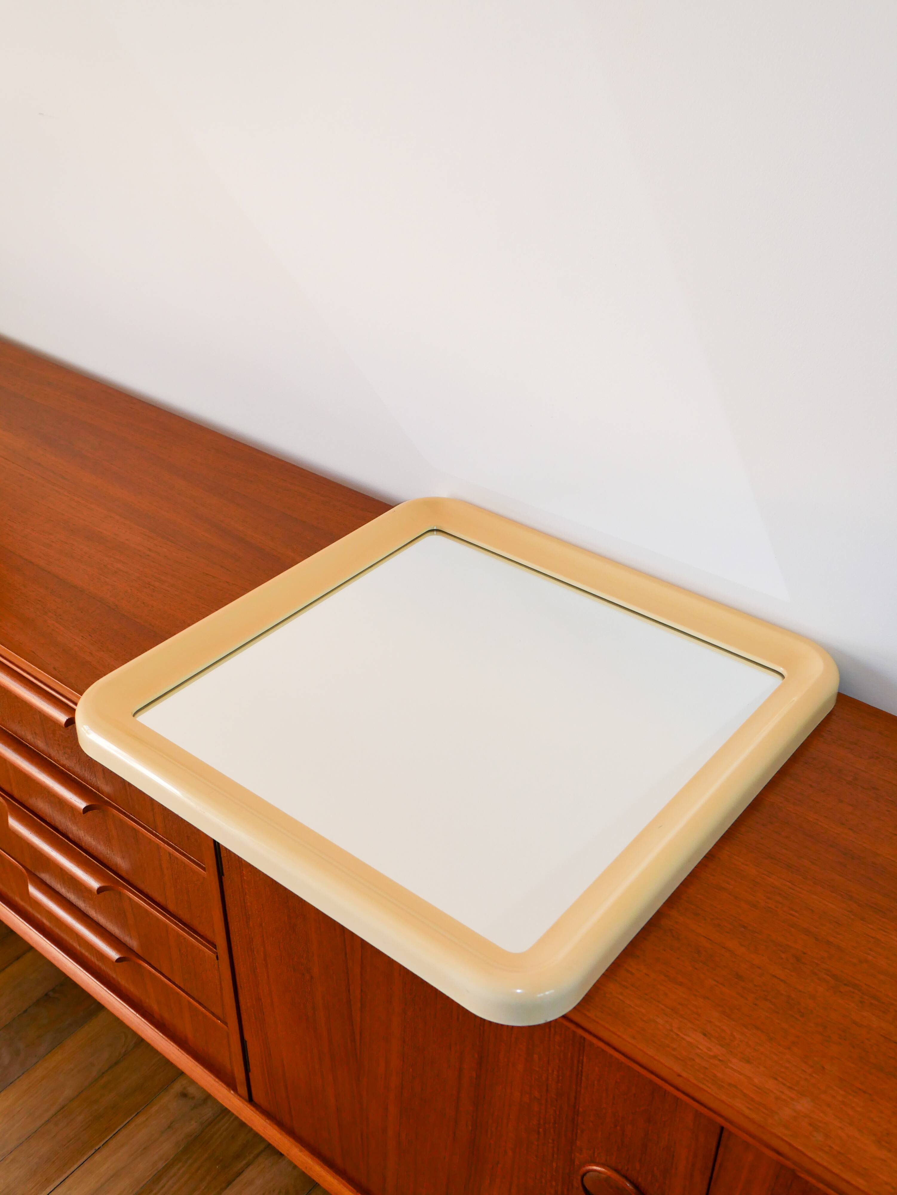Ecru square plexiglass mirror, Made in Italy, 1970