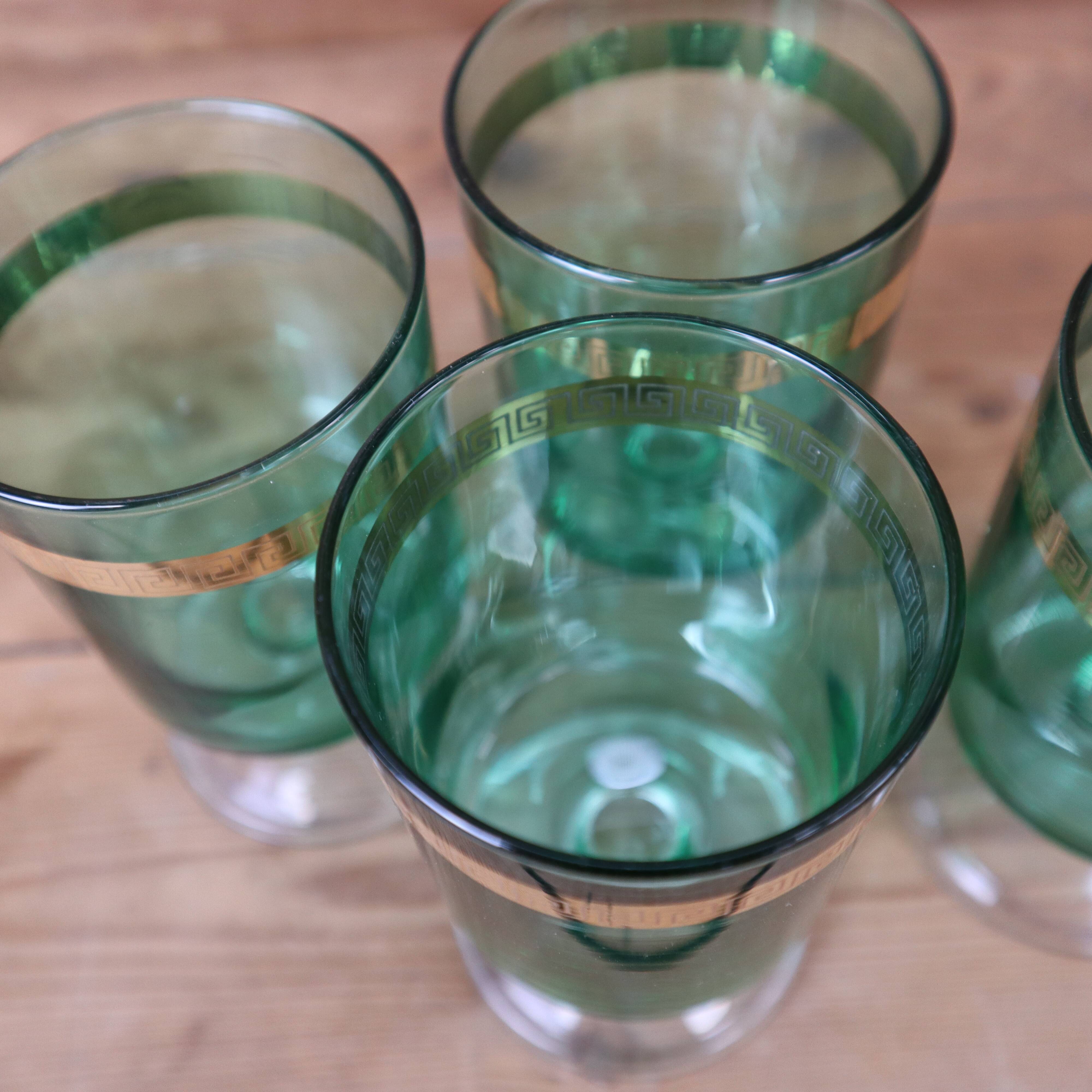 4 red wine glasses with emerald green stem and gold rim Luminarc