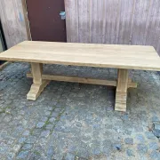 Large stripped monastery table in raw solid oak 225cm 1970