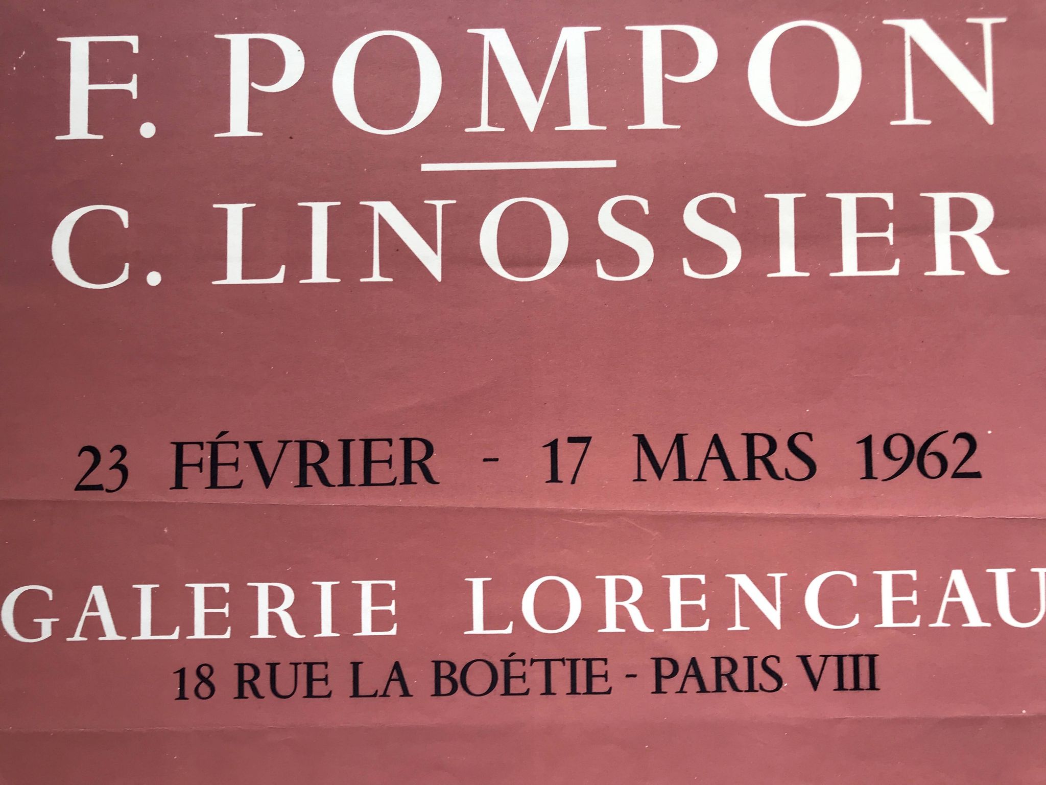 François pompon, galerie lorenceau, 1962. original mourlot photo-lithograph poster