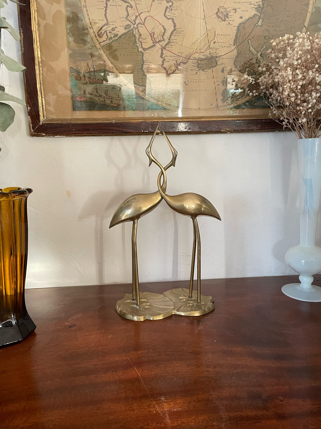 Pair brass birds 31 cm