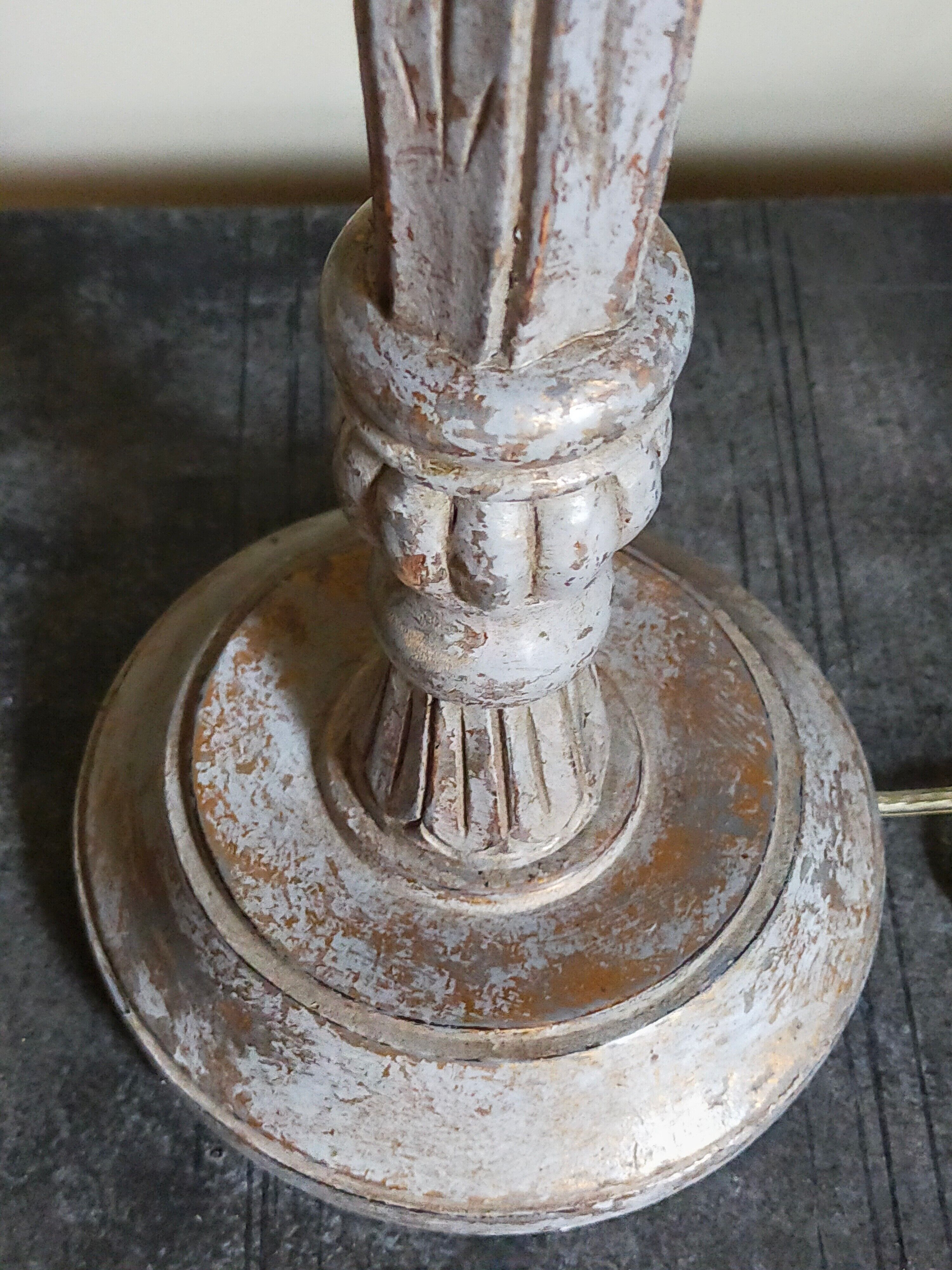 Foot of lamp turned wood carved patina old nineteenth
