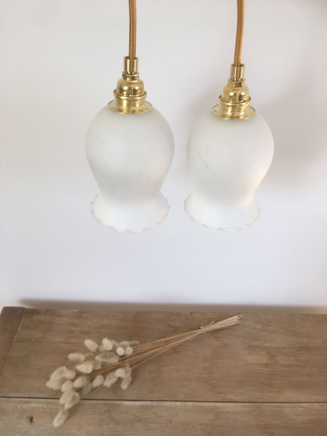 Pair of vintage opaline walking lamps