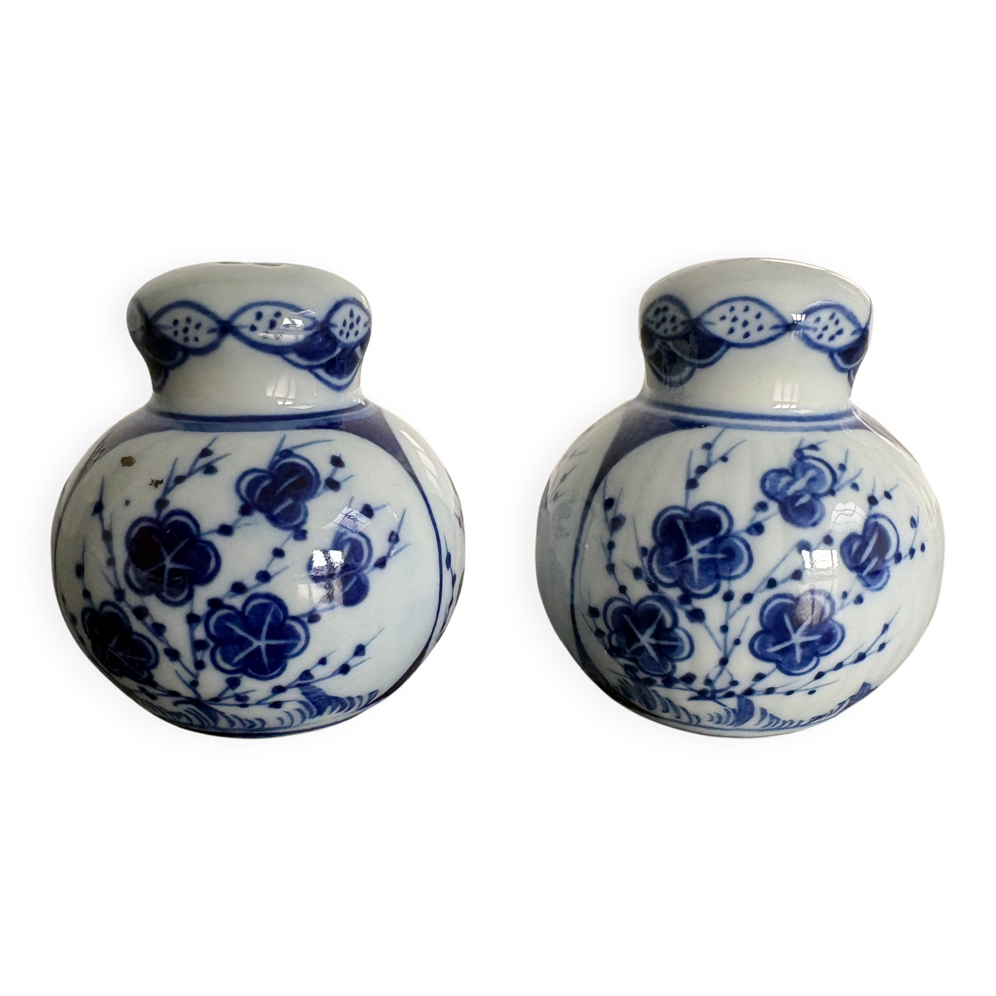 Pair of salt and pepper shakers in porcelain