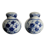 Pair of salt and pepper shakers in porcelain