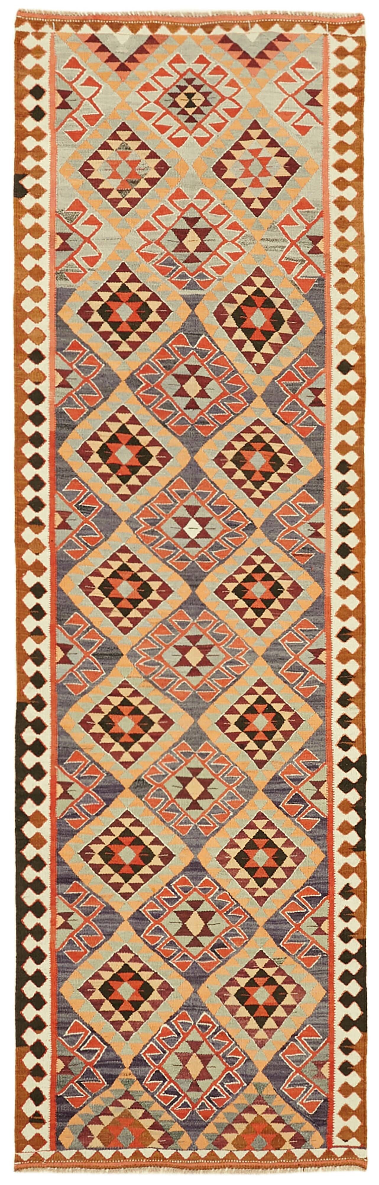 Turkish Handwoven Vintage Herki Kilim 111 cm x 350 cm