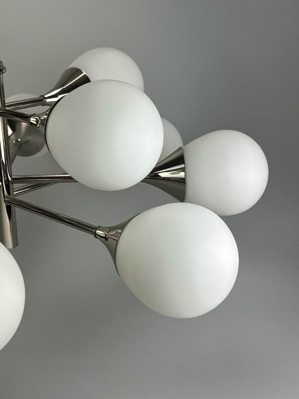 12-flame Sputnik chandelier from the 1960s and 1970s, Kaiser Leuchten, opal glass design