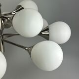12-flame Sputnik chandelier from the 1960s and 1970s, Kaiser Leuchten, opal glass design