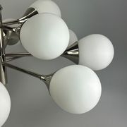 12-flame Sputnik chandelier from the 1960s and 1970s, Kaiser Leuchten, opal glass design