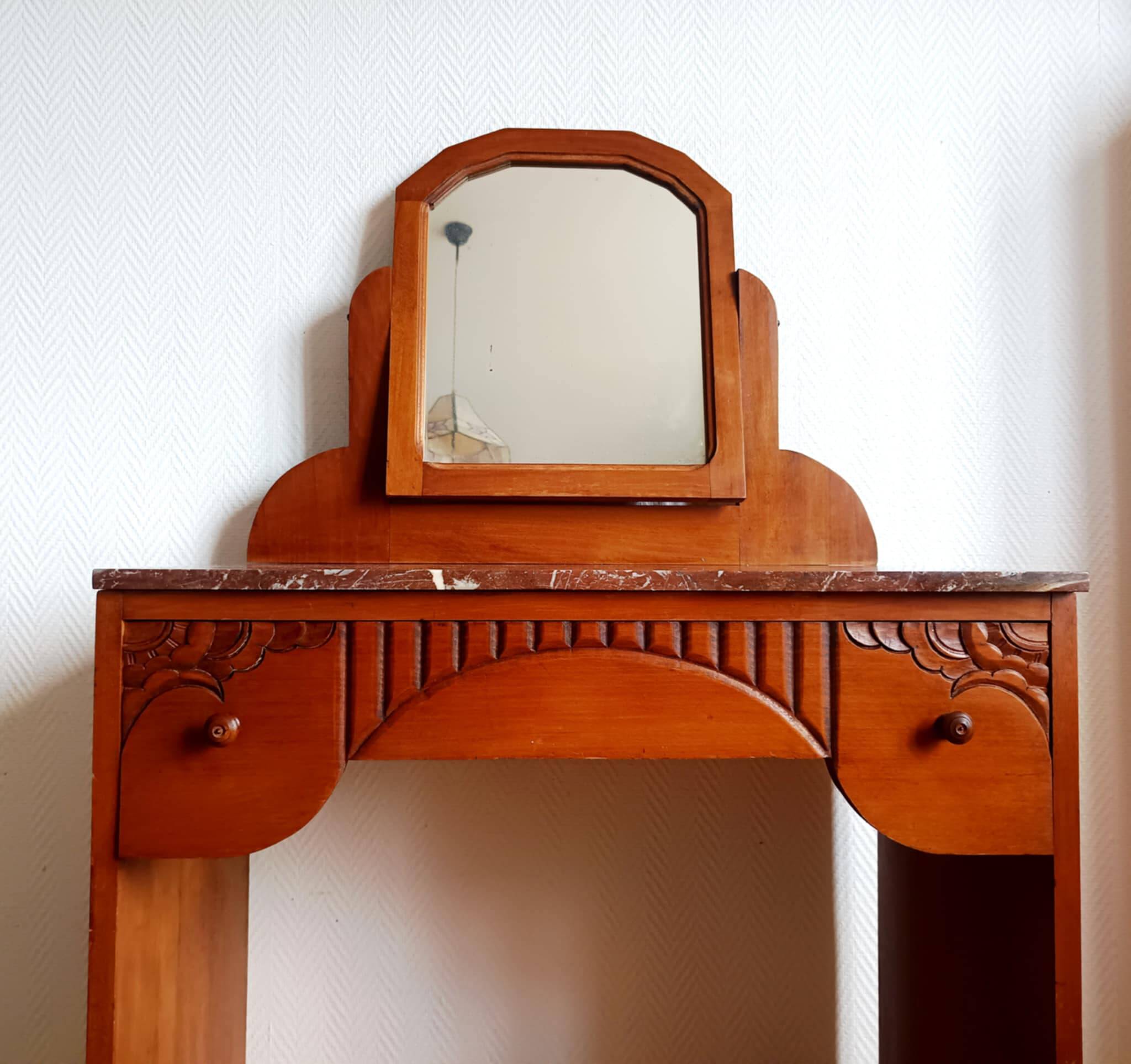 Coiffeuse art déco bois et marbre