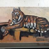 Painting painting animal panther signed Vincenzo xx eme