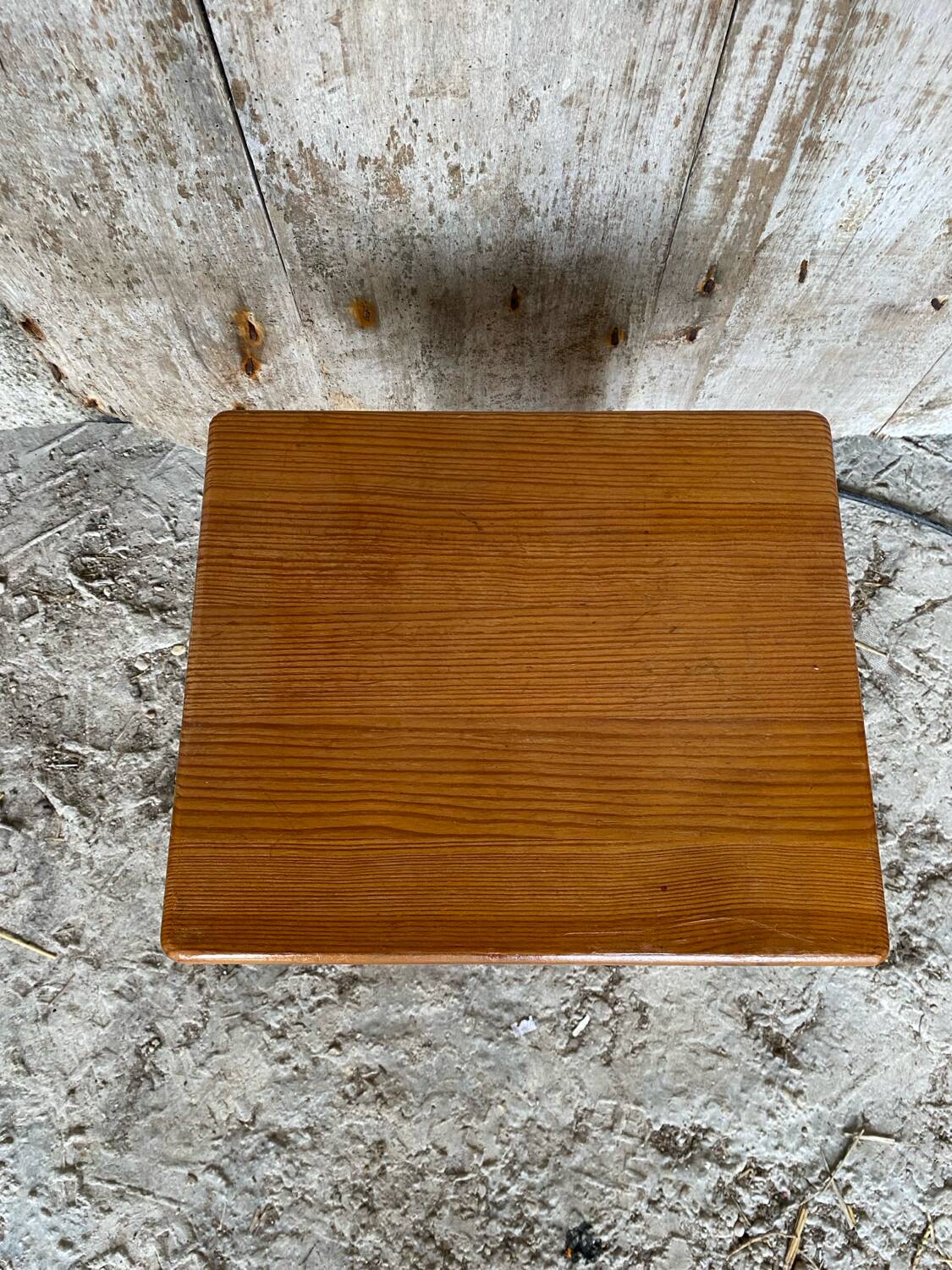 Brutalist Stool Old Chalet Solid Pine Vintage #D544