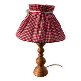 Lampe en bois tourné vintage abat jour carreaux