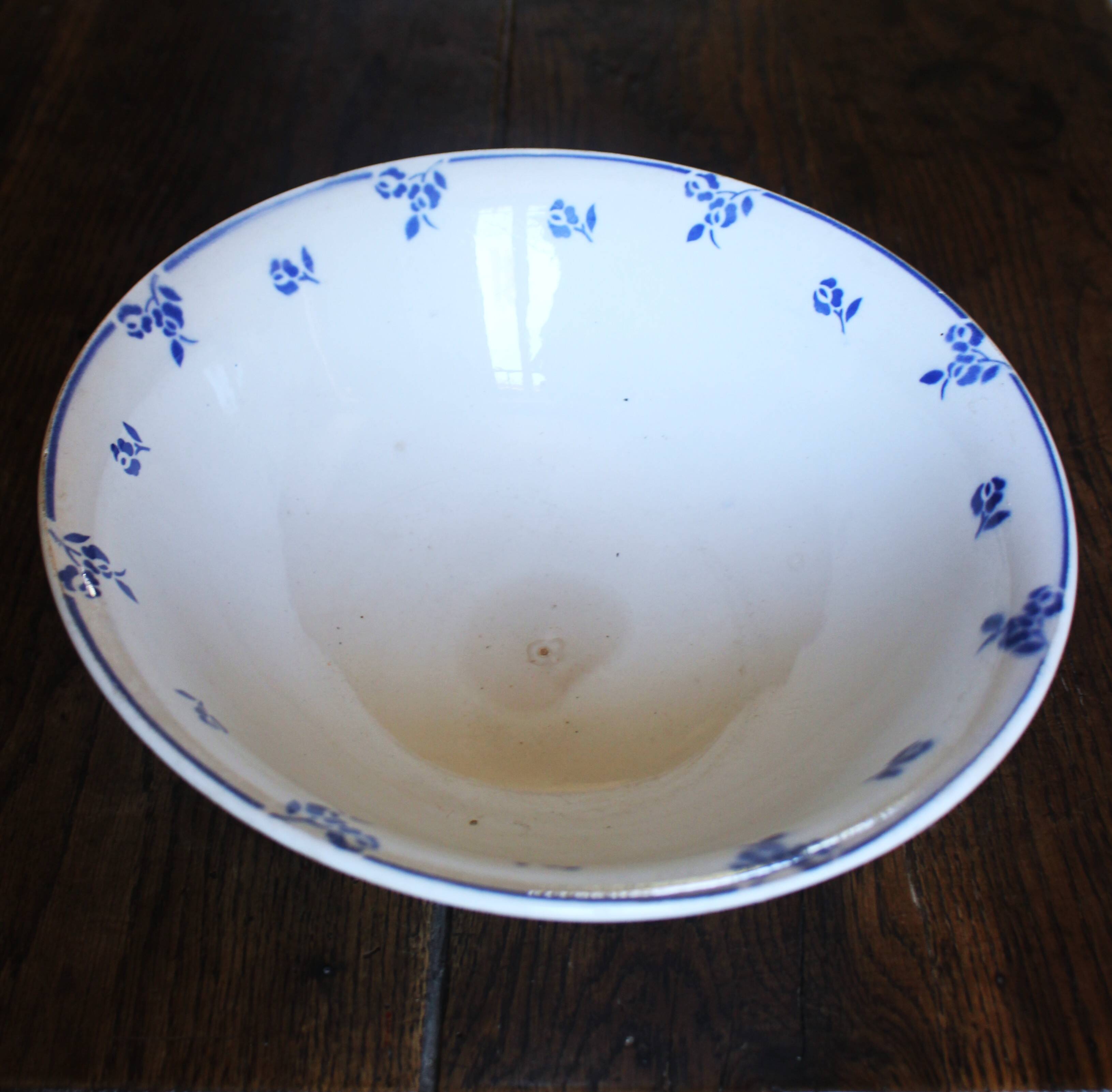 Blue salad bowl Digoin Art Deco Flowers