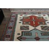 1960's Vintage Turkish Milas Handmade Wool Cotton Red Blue Area Rug 130x180