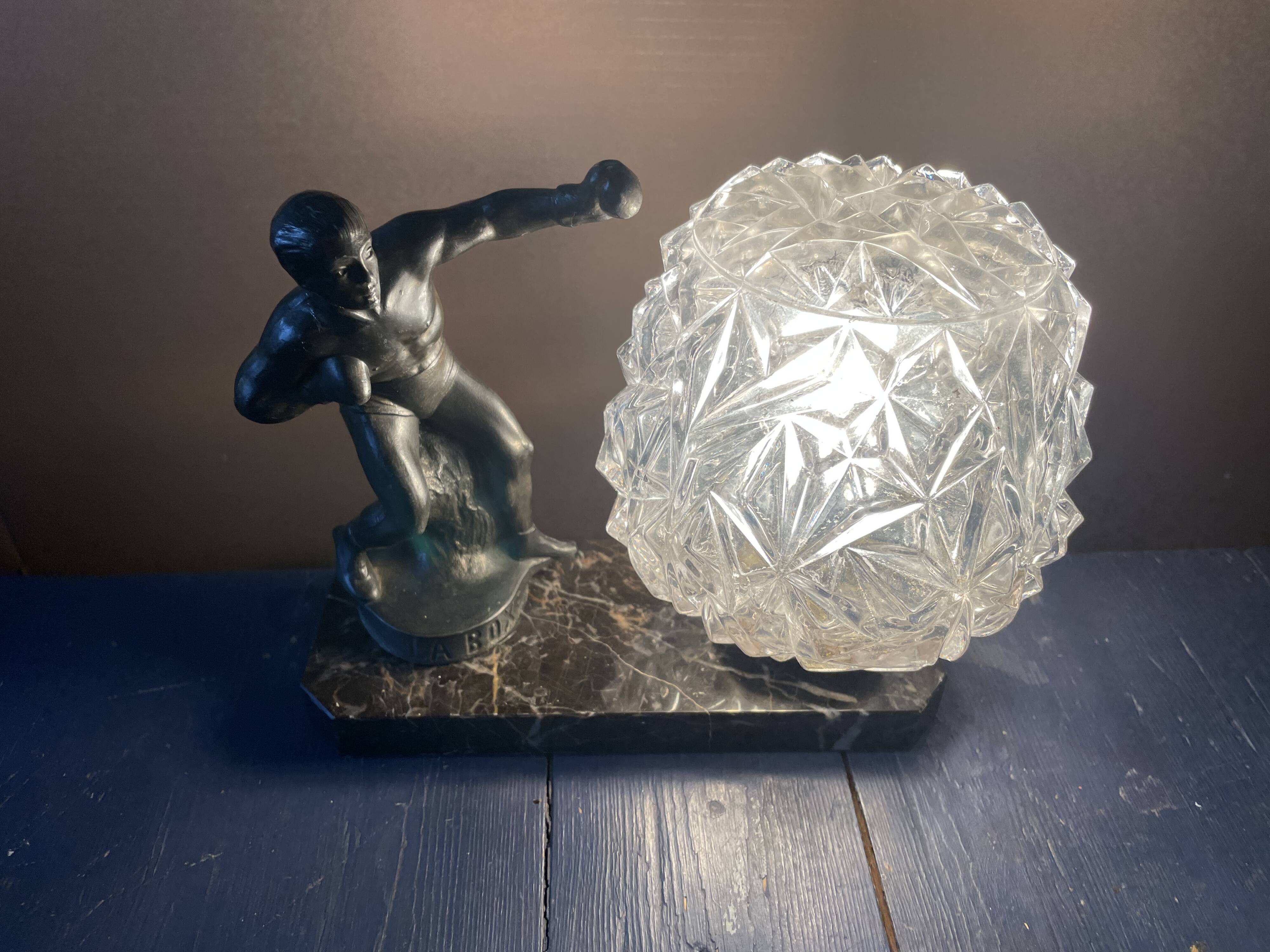 Marble table lamp, boxing, 1930s