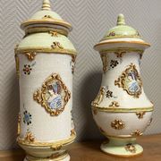 Gialletti Deruta : pair of vintage ceramic medicine jars circa 1950
