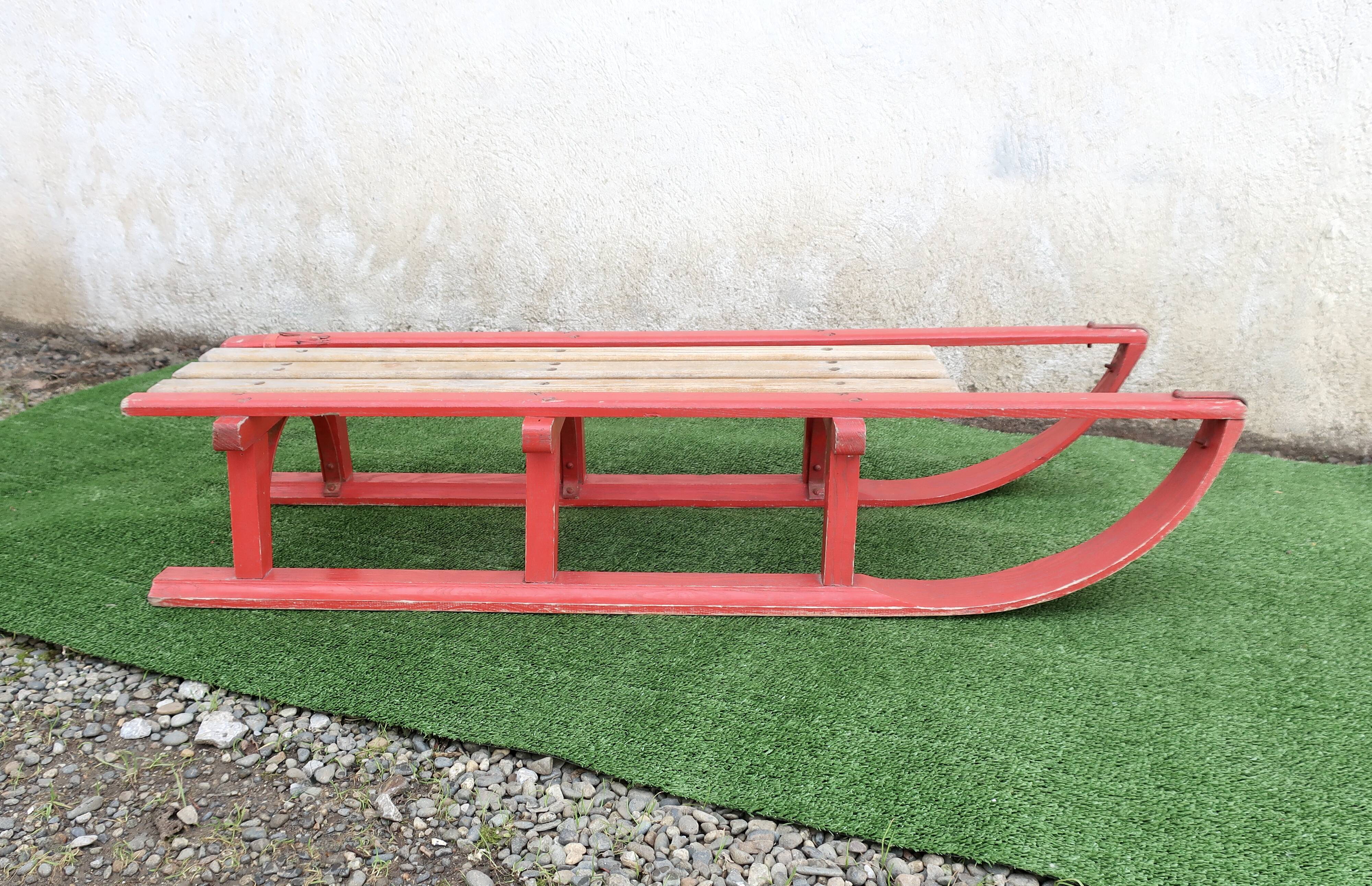 Vintage two-seater sled oak wood 1930's 106 cm