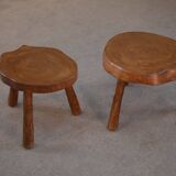 Pair of brutalist stools in solid elm, 1950s
