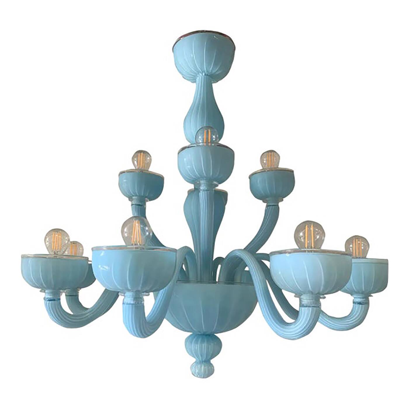 Contemporary Matte Light-Blue Murano Style Glass Chandelier