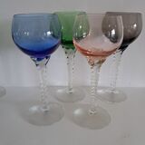 8 coloured Murano wine glasses from the 1950s