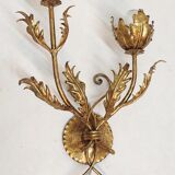 Golden wrought iron wall lamp France, 1970s