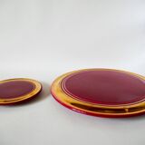 set of trivets, bottle coasters and knife holders in art de cherry-colored ceramic
