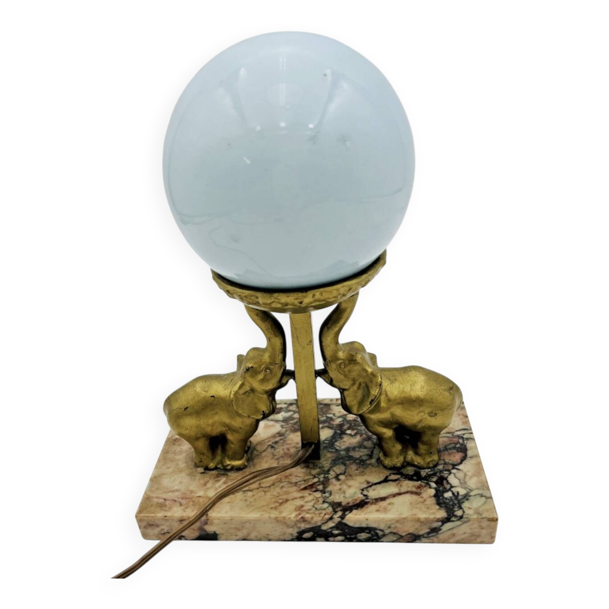 Art Deco ball and elephant lamp on marble base - 653001