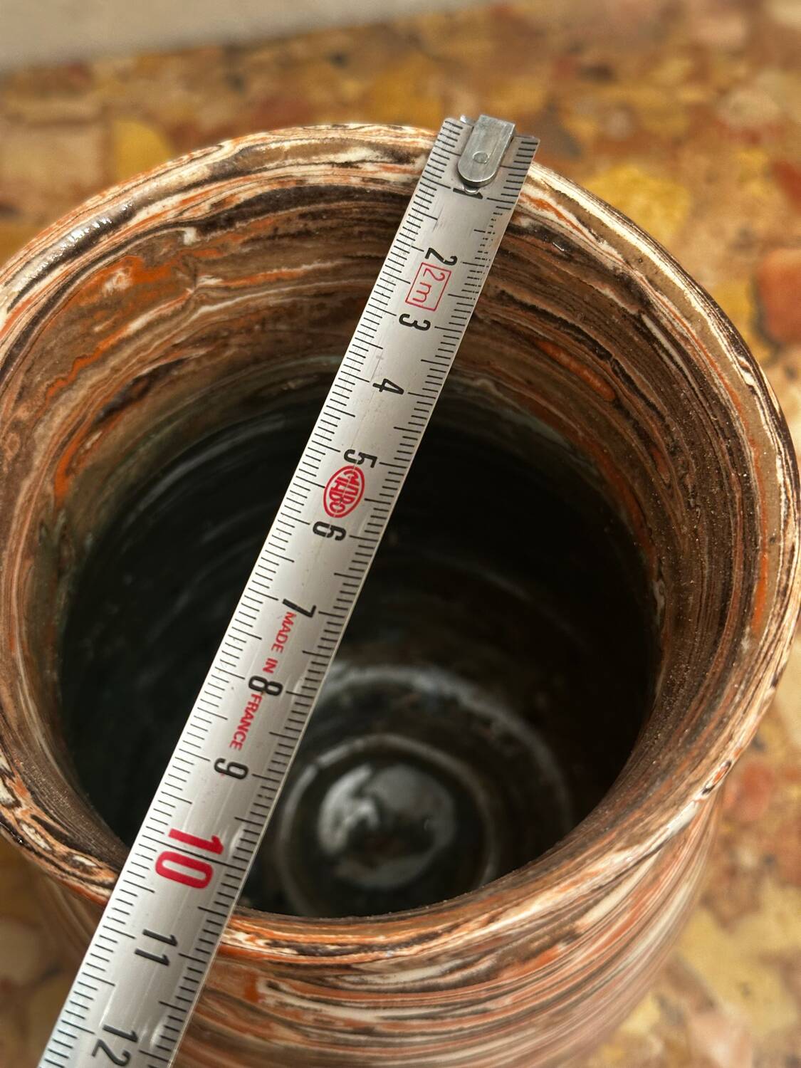 Small Vintage Marbled Terracotta Vase signed Bethany H 15.5 cm