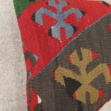 A Pair of Antique Turkish Flatwoven Kilim Cushion Cover, Geometric Pillow