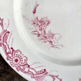 Creil & Montereau round dish in pink ironstone, "Centaurée" service