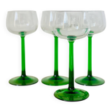 4 Alsace wine glasses, two-tone green stemmed glasses.