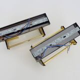 Pair of Art Deco style wall lights, brass, metal and glass GS model Vadisa. 1970s