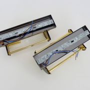 Pair of Art Deco style wall lights, brass, metal and glass GS model Vadisa. 1970s