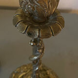 Pair of candlesticks with naturalistic decorations (gothic art nouveau) snake, salamander