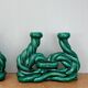 Pair of vintage green ceramic candlesticks signed Hubert Pernin, Vallauris.