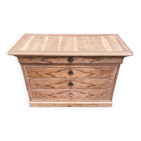 Commode Louis Philippe rénovée en bois massif et ronce de noyer du 18ème