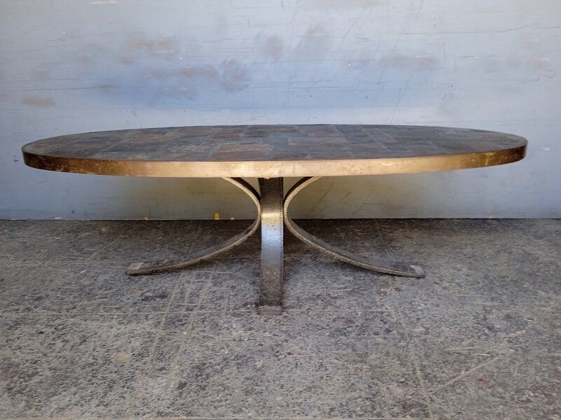 1970 metal and slate coffee table