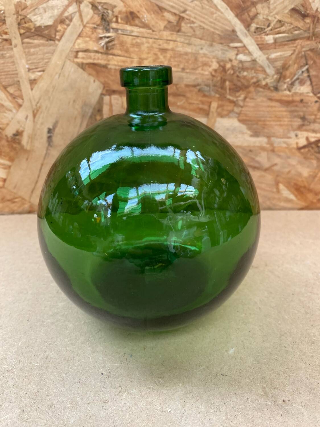 Antique Vintage Green Glass Dame Jeanne Float Ball Bottle