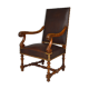 Louis XIII office armchair in leather and walnut carved around 1860