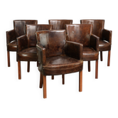 Characterful set of 6 cowhide dining chairs made of grained leather